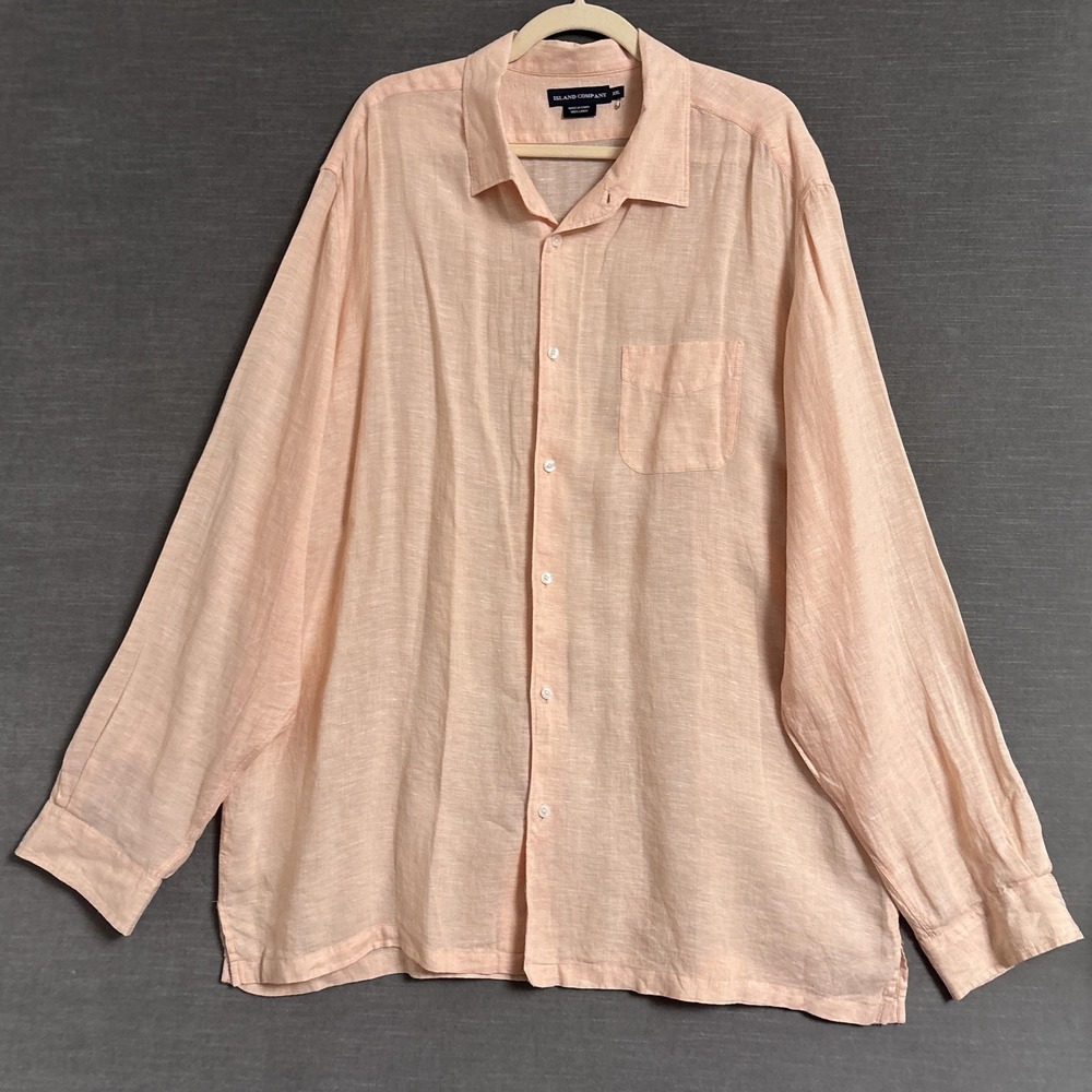 Island Company Shirt XXL Pink Peach Linen Button Long Sleeve Casual Beach Resort